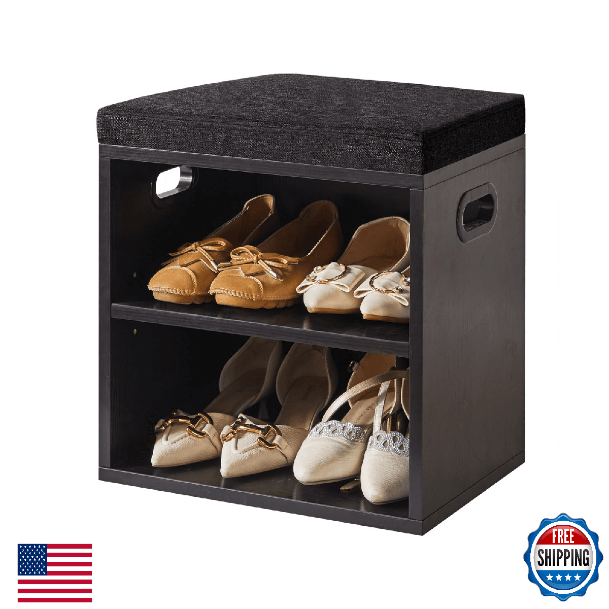 YMYNY Shoe Storage Bench w/ Cushion, 2-Tier Rack, Padded Seat, Entryway - Image 1