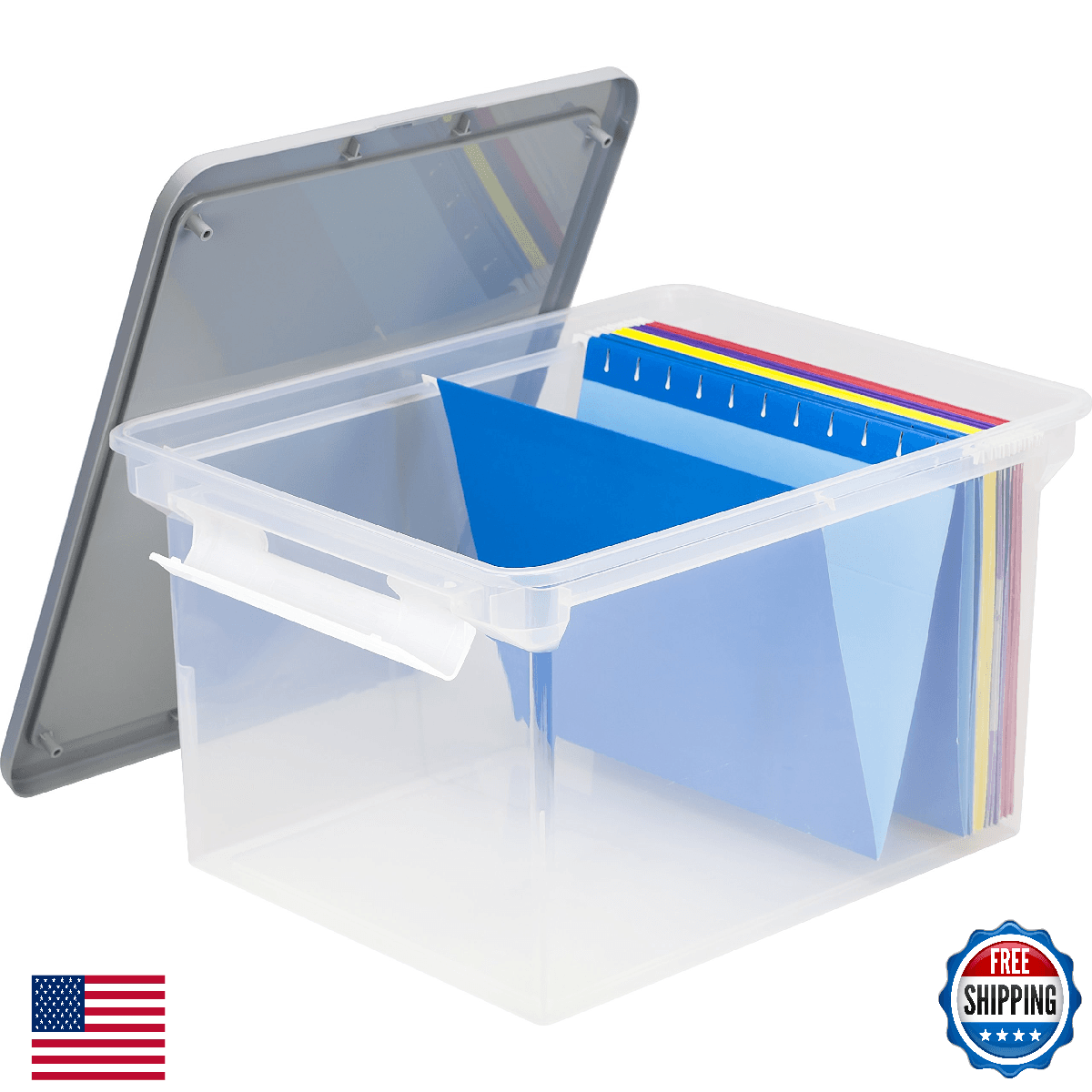 Storex Portable File Tote with Locking Handles, Letter/Legal Files, 18.5" X 14.2 - Image 1