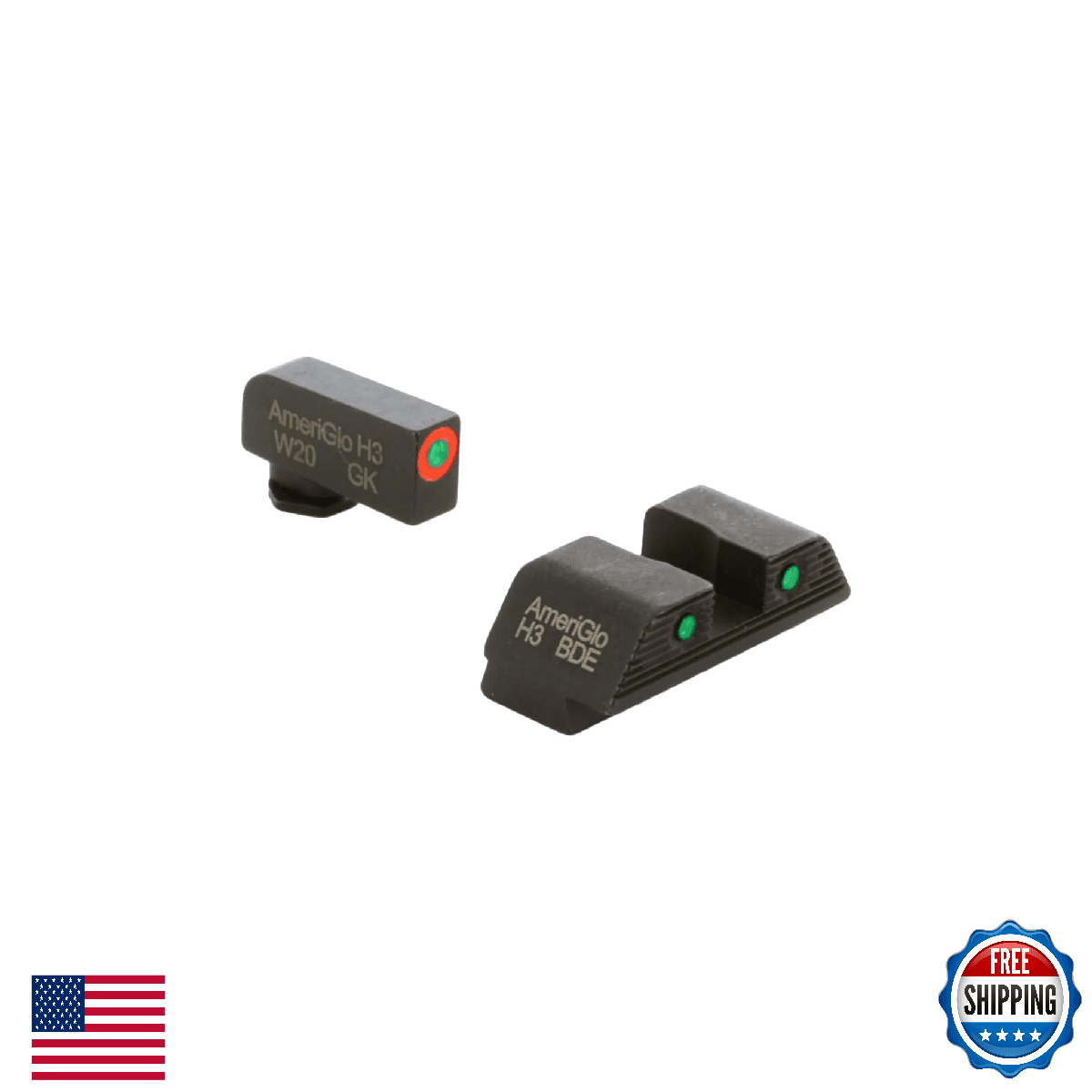 AMERIGLO Trooper Green Tritium Night Sights for Glock Gen 5 9mm/.40 Orange Outli - Image 1