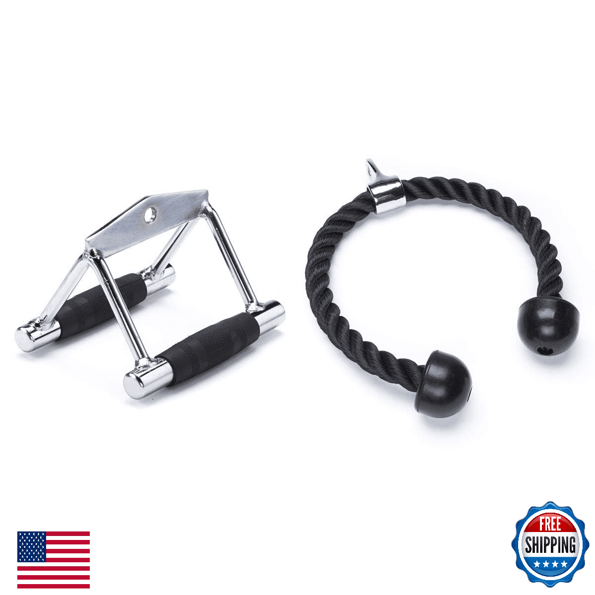 Black Mountain Products Cable Machine Attachment Combo - V Bar and Tricep Rope - Image 1