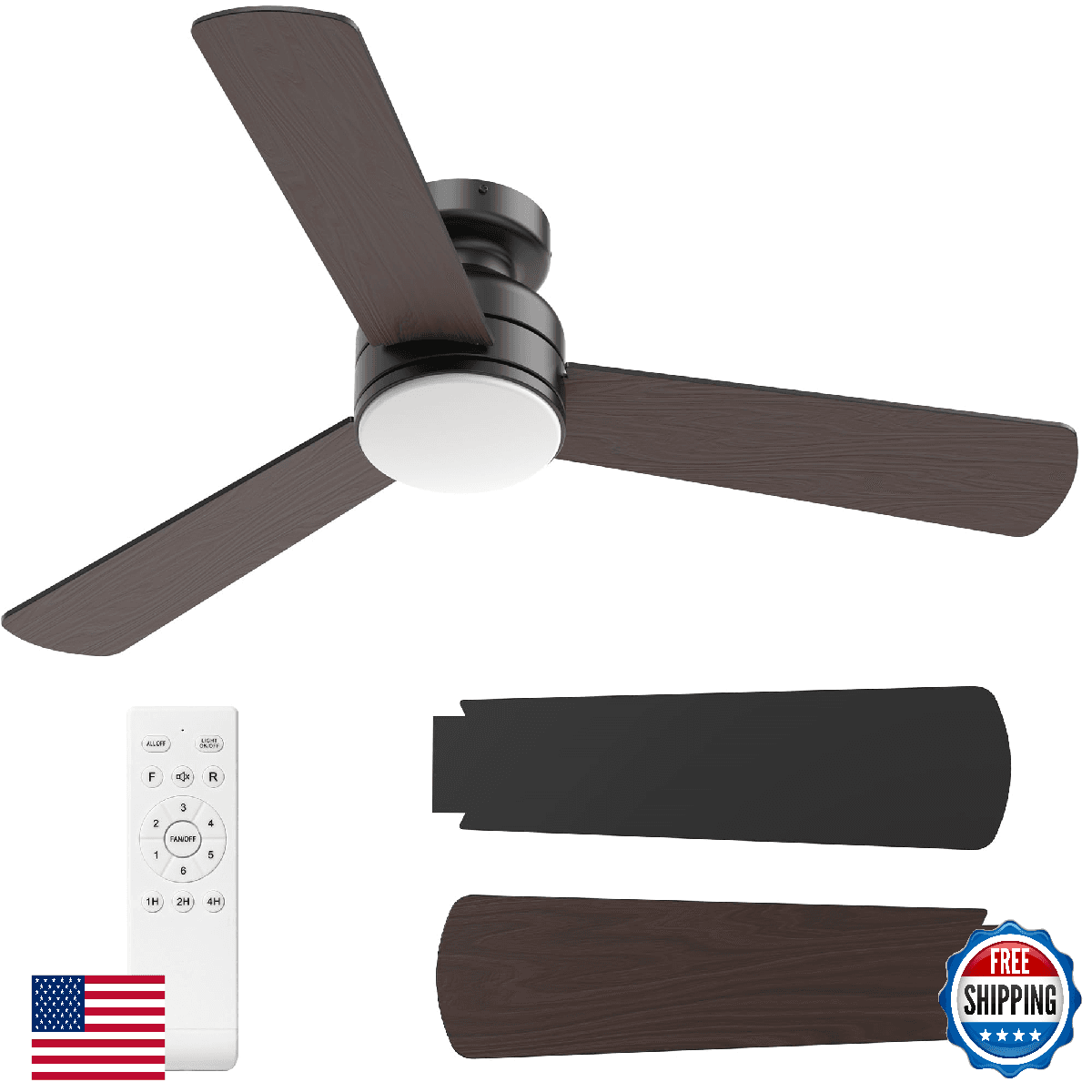 Ceiling Fans with Lights, 42" Modern Low Profile Ceiling Fan with Light and Remo - Image 1