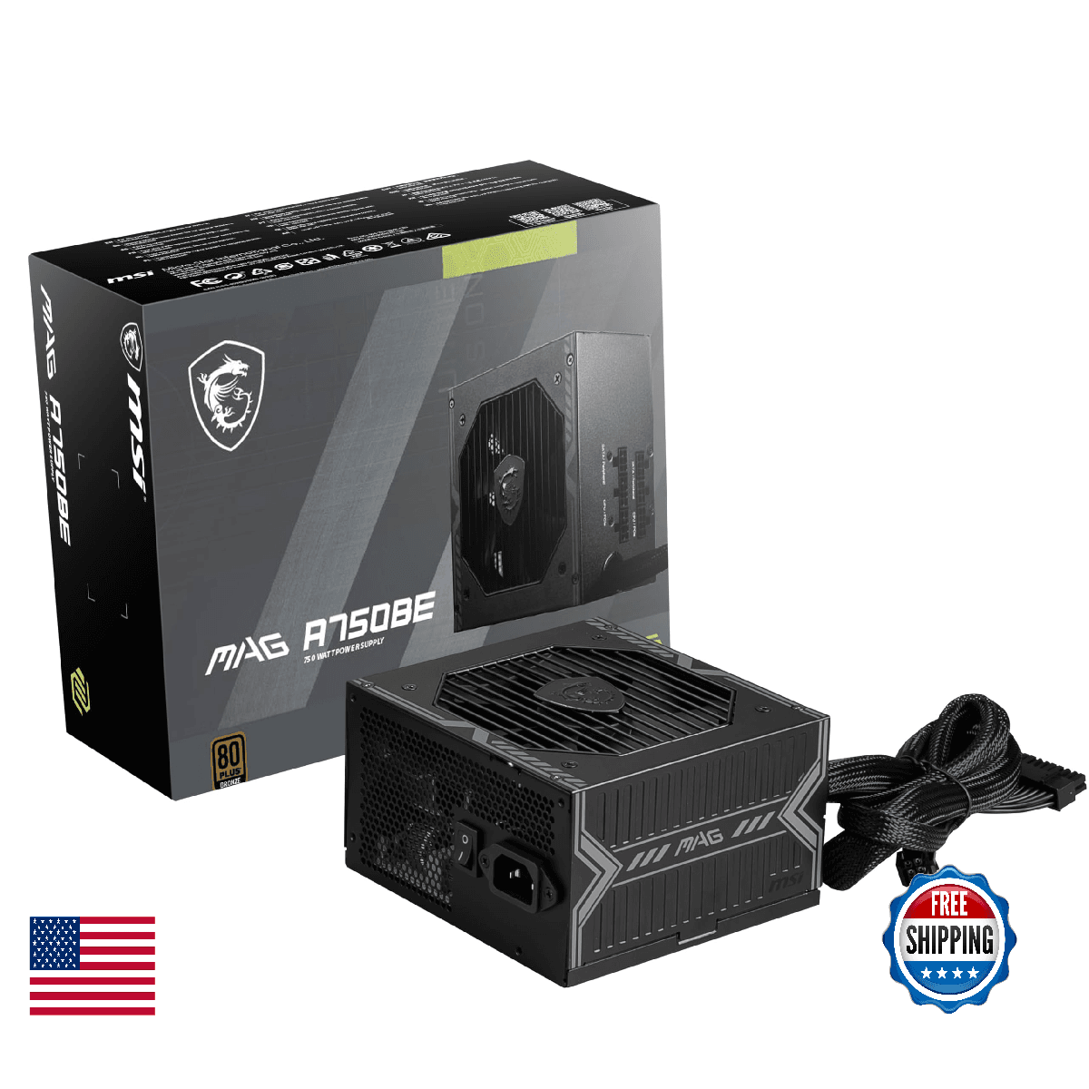 MSI MAG A750BE 750W ATX Semi-Modular 80+ Bronze Power Supply Low-Noise Fan - Image 1