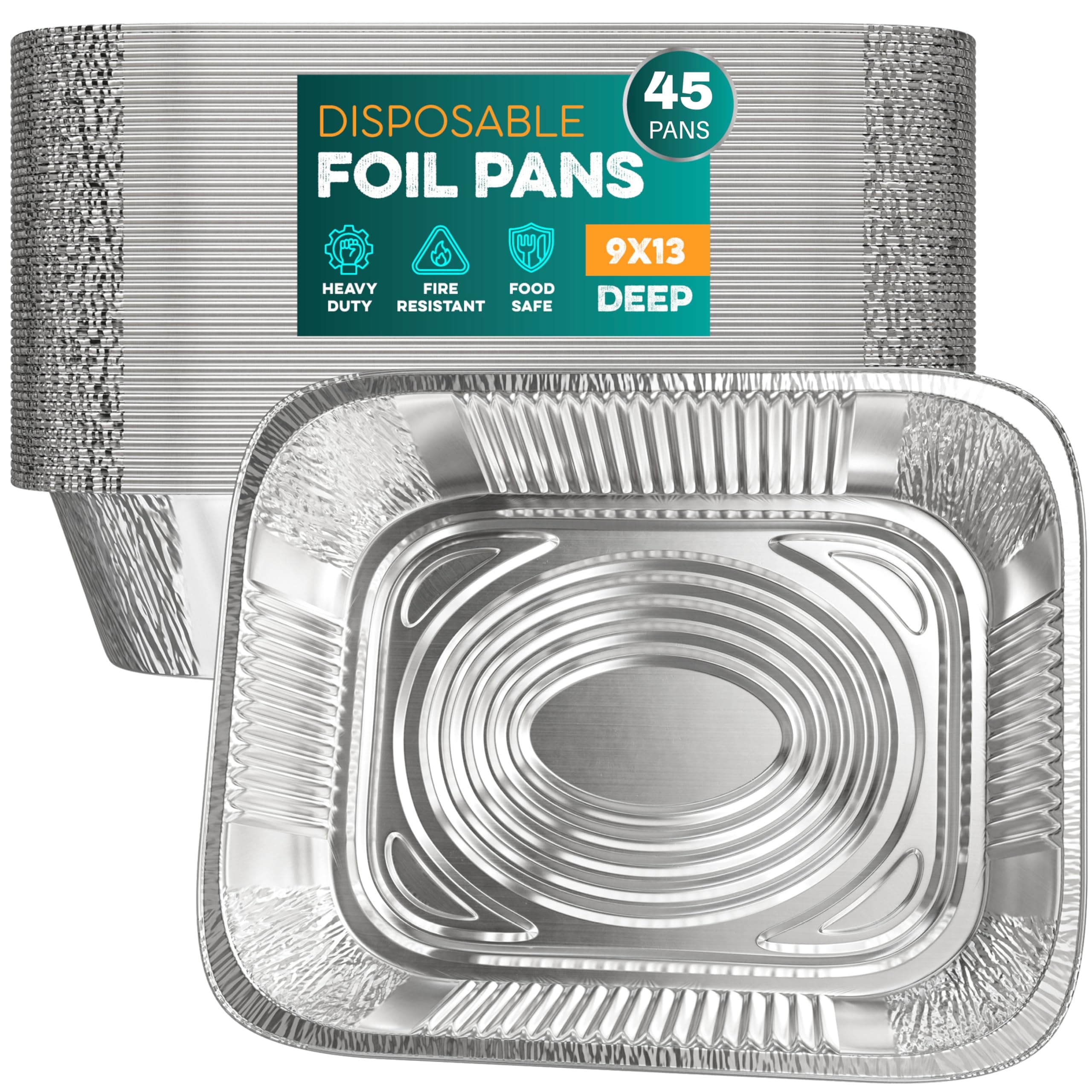 Aluminum Pans 9x13 [45 Pack] Aluminum Foil Pans Trays - Disposable Pans for Baki - Image 1