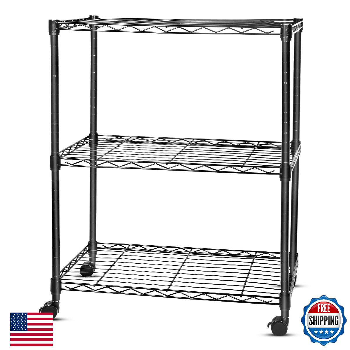 Whitmor 3 Tier Storage Shelves Heavy Duty Wheels Adjustable Wardrobe Rack 400 lb - Image 1