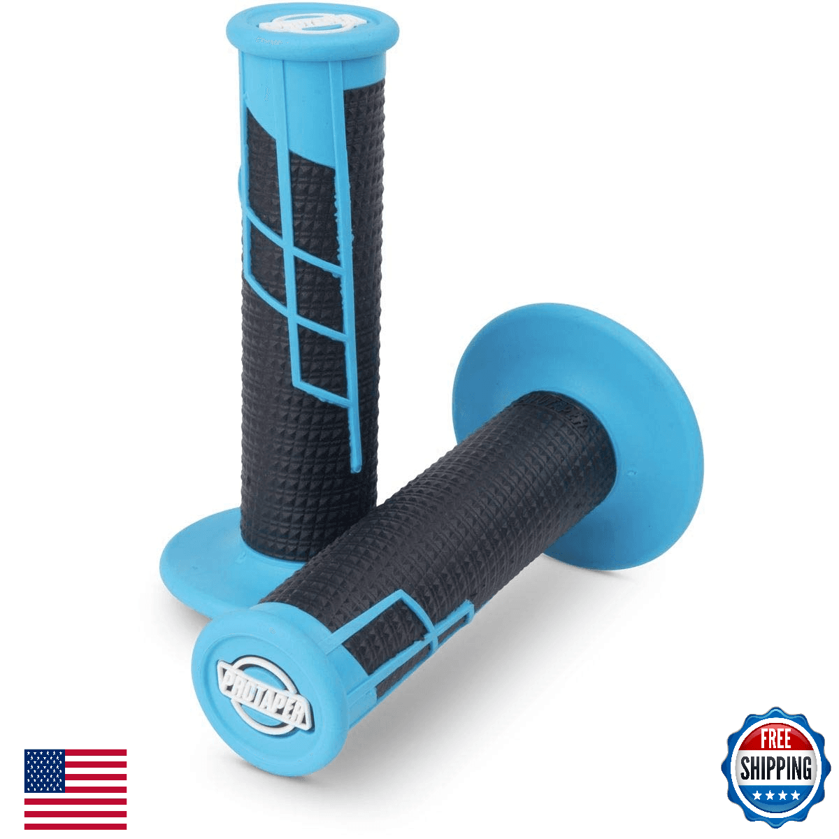 Pro Taper Clamp-On Grips 1/2 Waffle Neon Blue/Black Motocross/Dual Sport - Image 1
