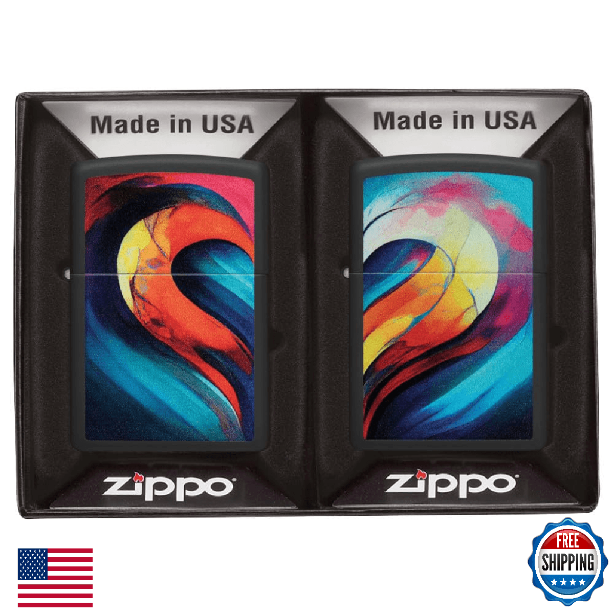 Zippo Whole Heart Set Design Black Matte Pocket Lighter Windproof - Image 1