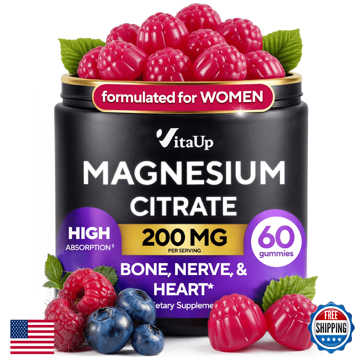 Magnesium Gummies for Women 200 mg – High Absorption Magnesium Citrate Gummies – - Image 1