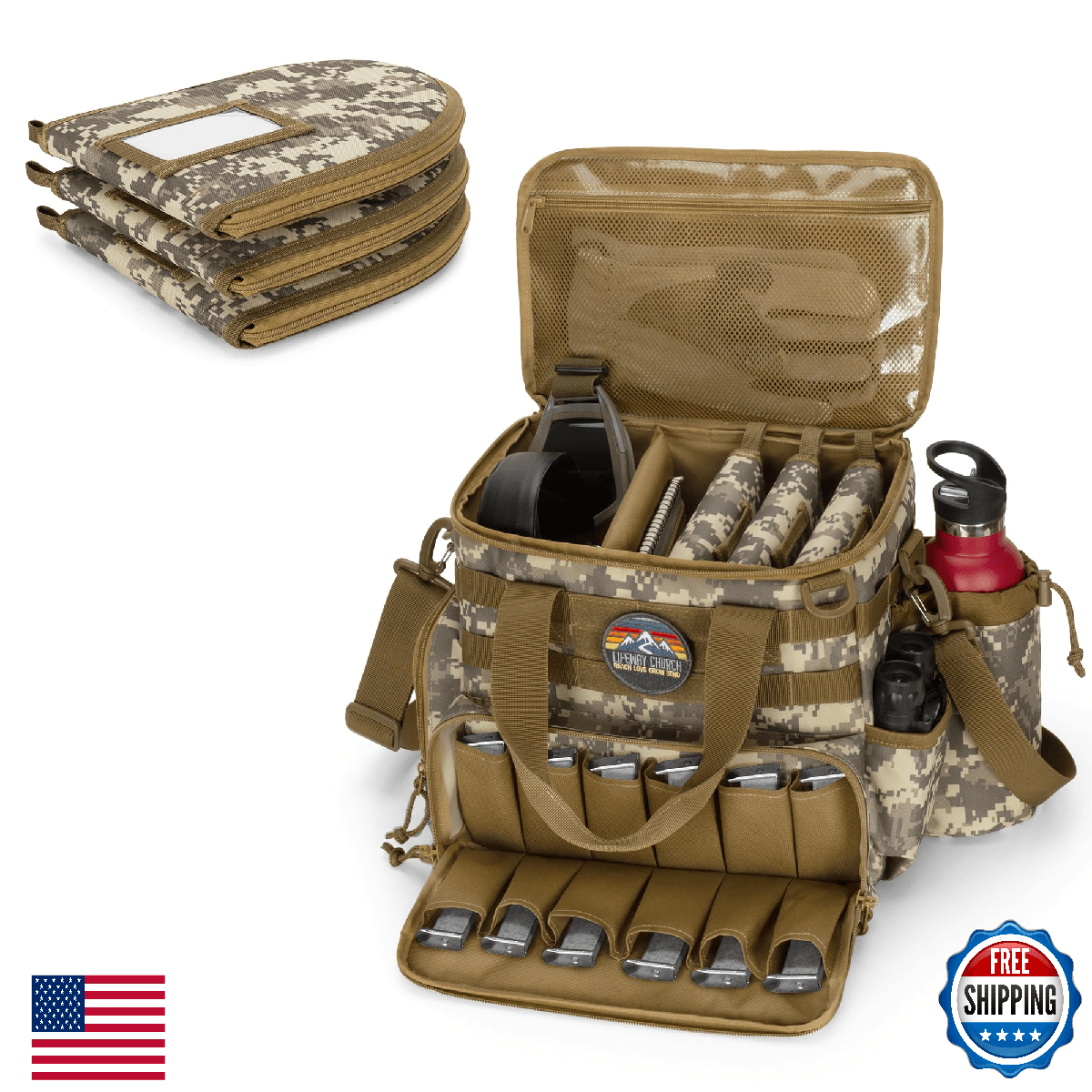 DSLEAF Tactical Gun Range Bag with 3 Pistol Cases, Gun Duffle Range Bag with 12X - Image 1