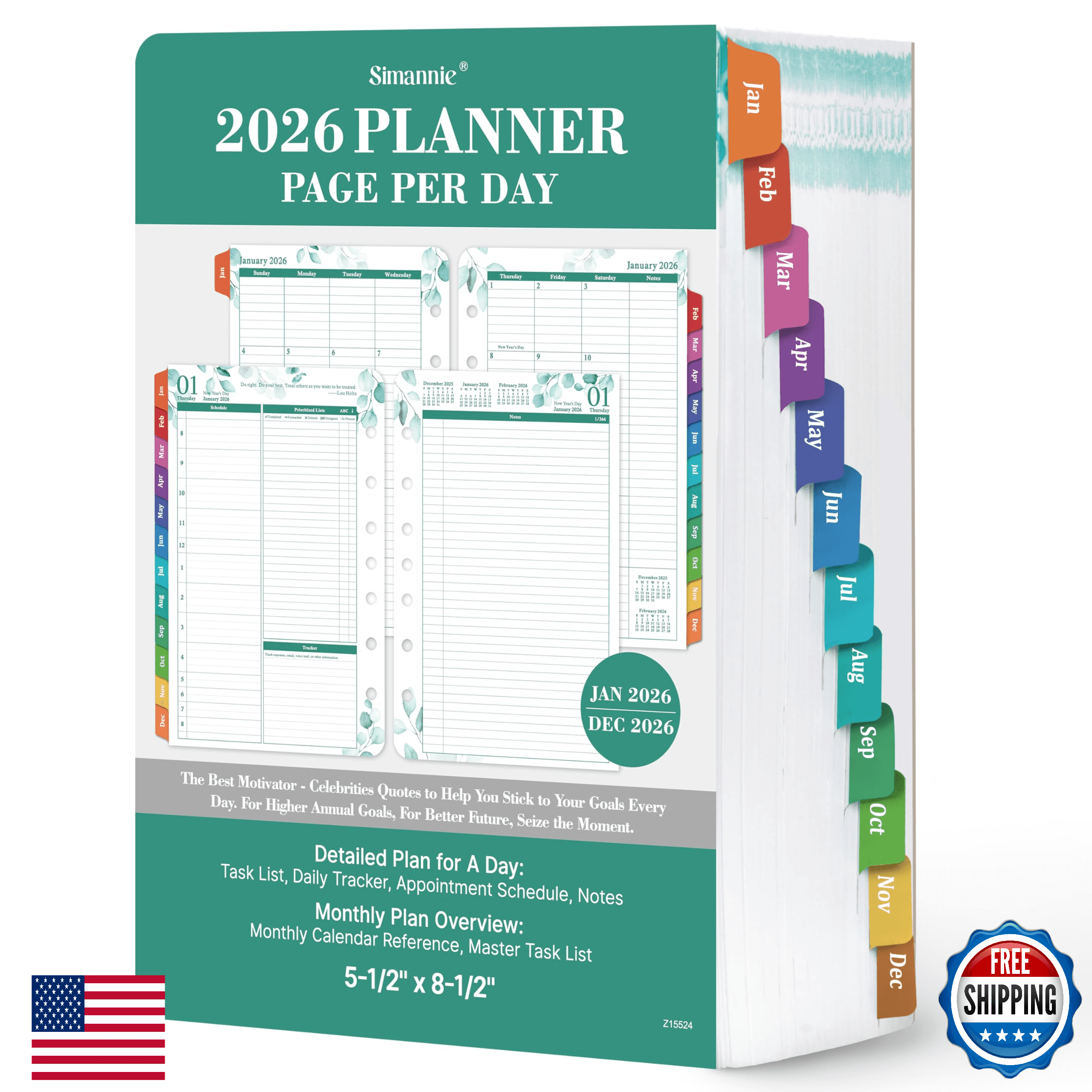 2026 Daily Monthly Planner Refills 5.5x8.4" Jan-Dec Weekly Agenda Tracker - Image 1