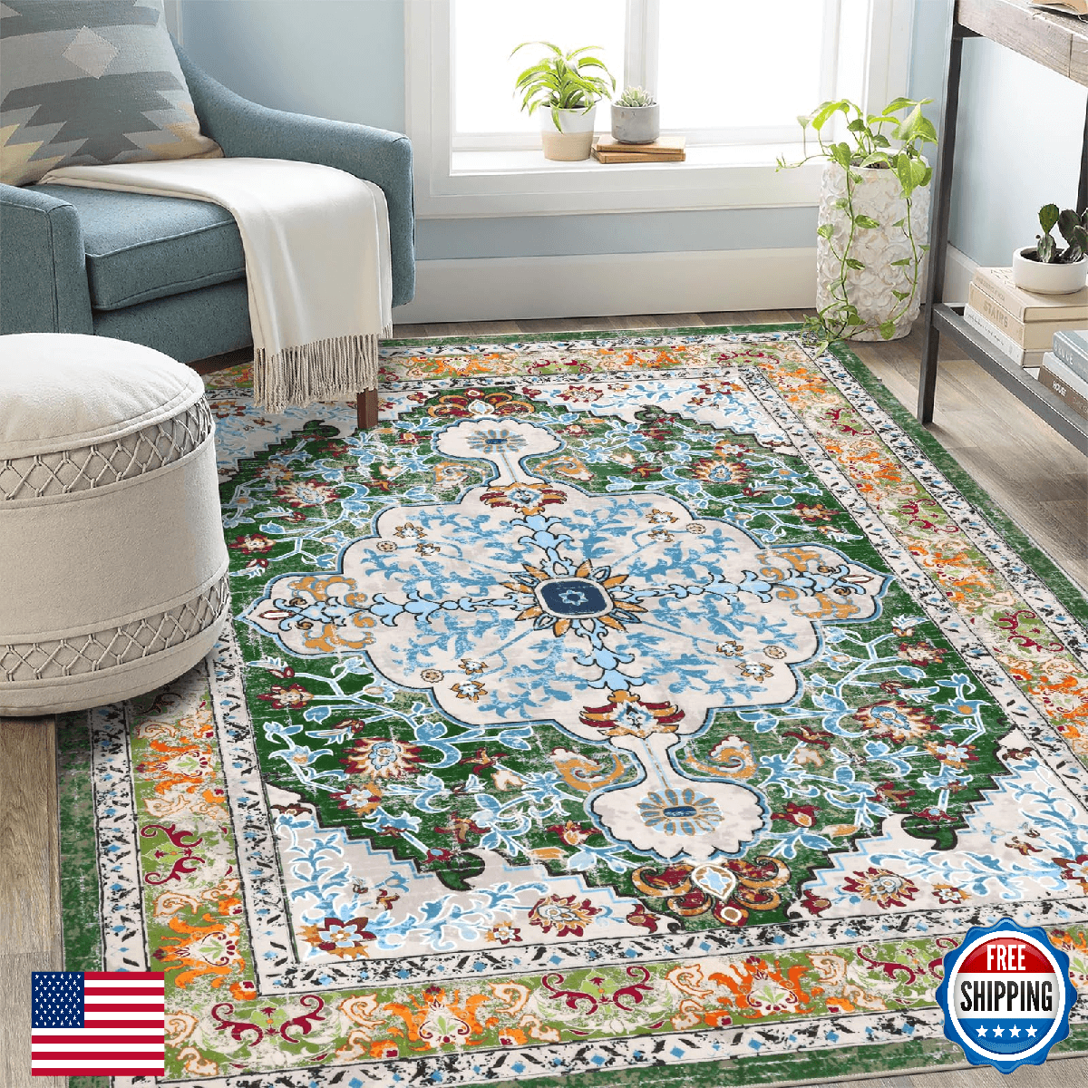 UArtlines Boho Vintage 5x7 Washable Area Rug Low Pile Soft Floral Floor Carpet - Image 1