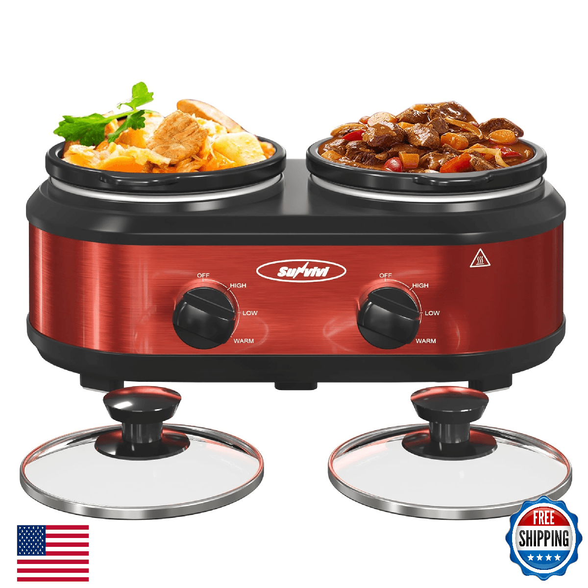 SUNVIVIPRO 2x 1.25QT Dual Slow Cooker Buffet Server Warmer 2 Removable Ceramic P - Image 1