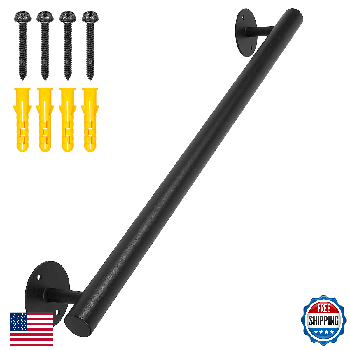 Purife 2.2FT Black Metal Heavy Duty Hand Rail for Indoor Stairs, 27" Wall Mount - Image 1