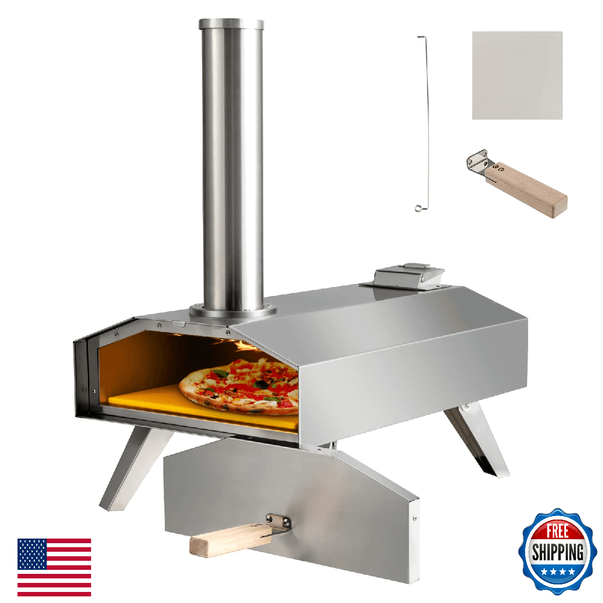 Giantex GT-GE-10731-NP Outdoor Pizza Oven w/ 12" Stone, Portable, Stainless Stee - Image 1
