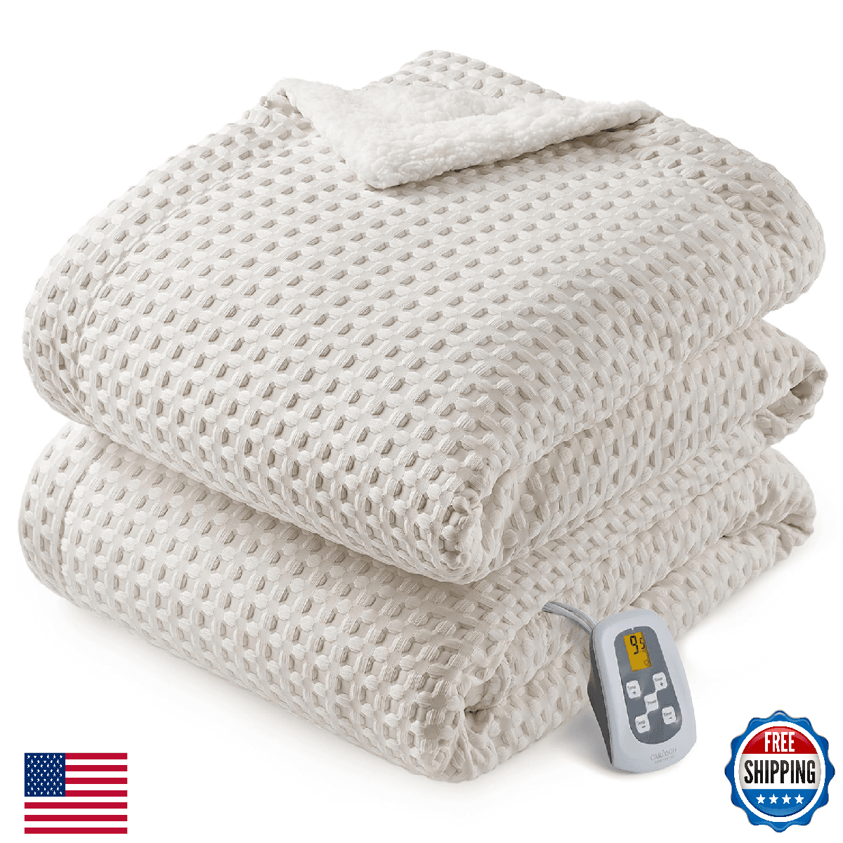 CAROMIO Heated Blanket Twin Size, Waffle Weave Electric Throw Blanket Fast Heati - Image 1