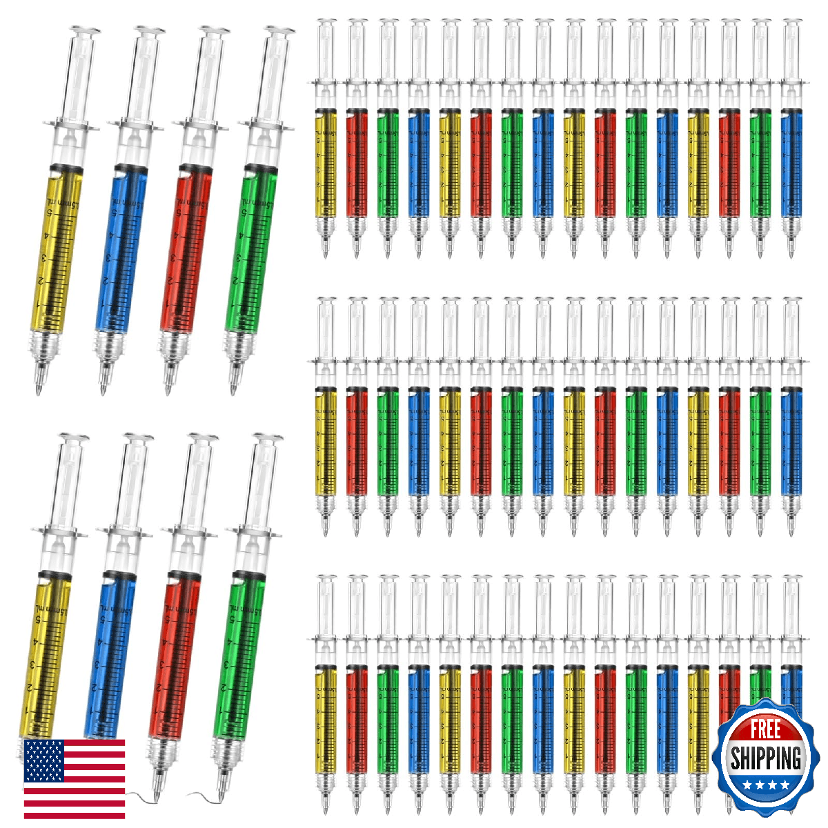 Tideme 100 Pcs Syringe Pens Bulk Retractable Fun Nurse Multi-Color Novelty - Image 1