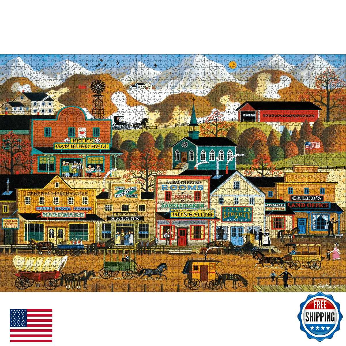 Buffalo Games Charles Wysocki Pete's Gambling Hall 2000 Piece Puzzle Adults Chal - Image 1