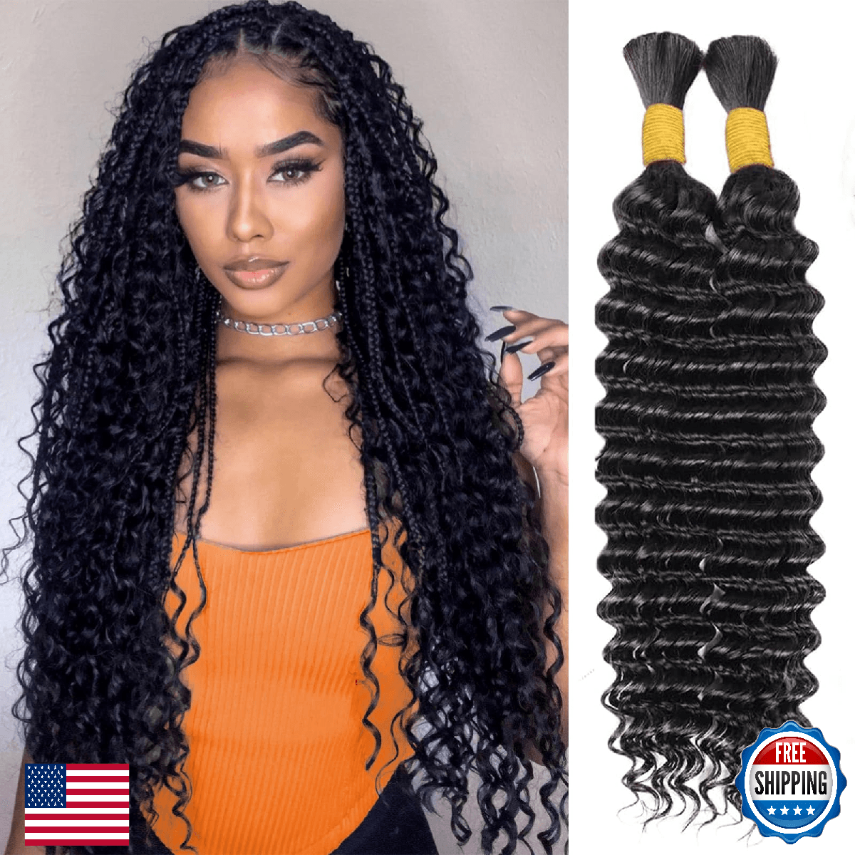 Human Braiding Hair for Boho Braids 2 Bundles 110g 26 Inch Deep Wave Bulk Human - Image 1