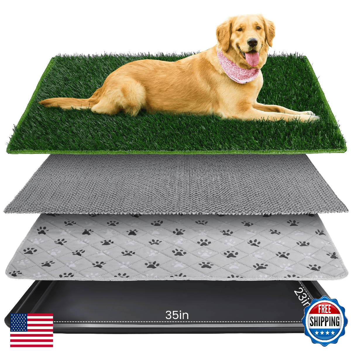 FURWEY Dog Grass Pad with Tray Artificial Grass Puppy Pee Pad for Dogs, Reusable - Image 1