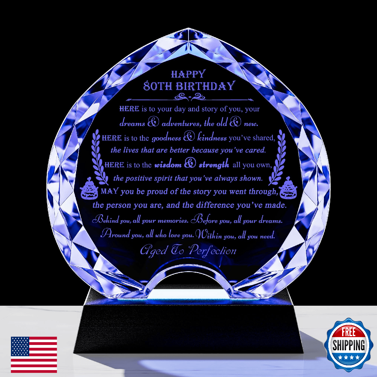 Movdyka 80th Birthday Gifts for Women Men with Led Light - Crystal Heart Gifts P - Image 1