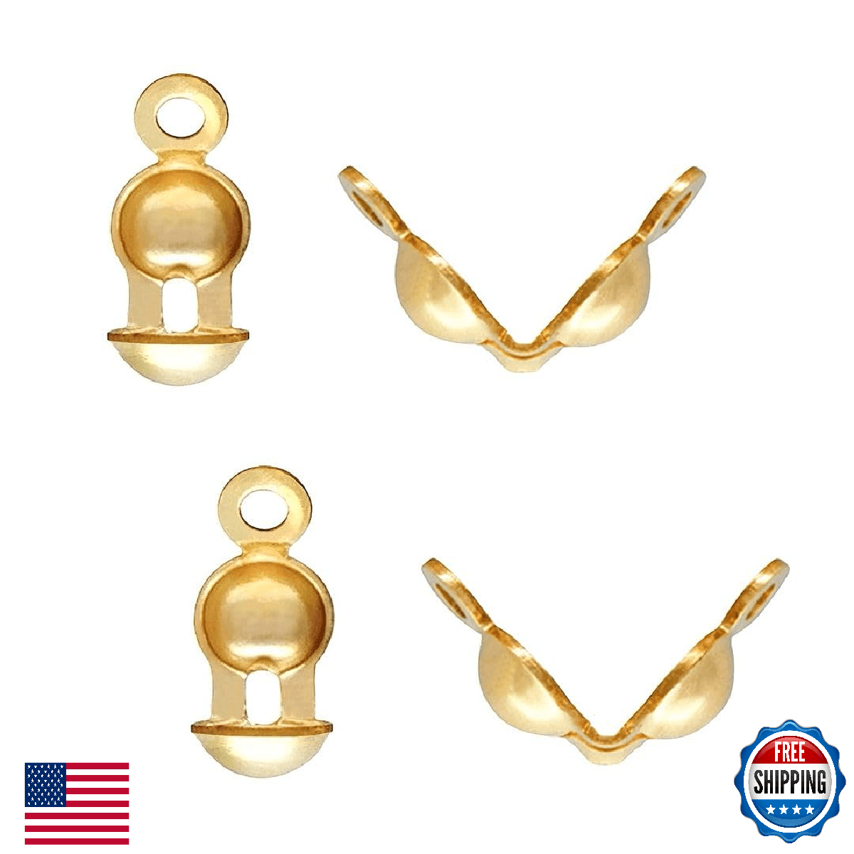 Adabele 20x 14K Gold Filled Clamshell Bead Tip End Cap Knot Cover Rings Jewelry - Image 1