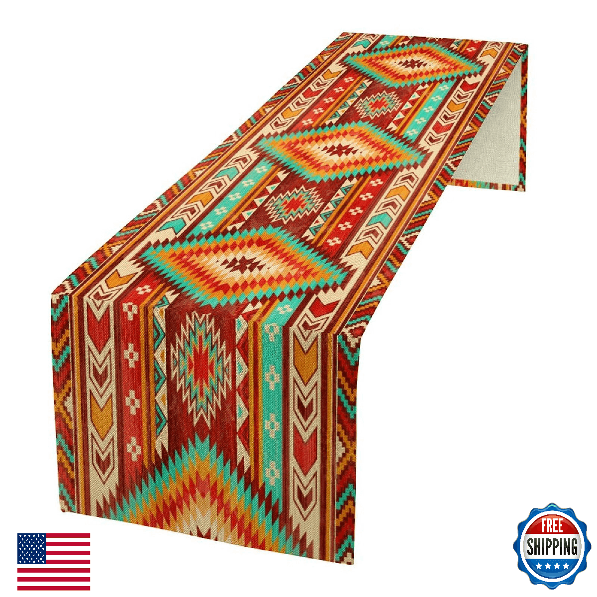 Aztec Southwest Ethnic Geometric Boho Table Runner - Image 1