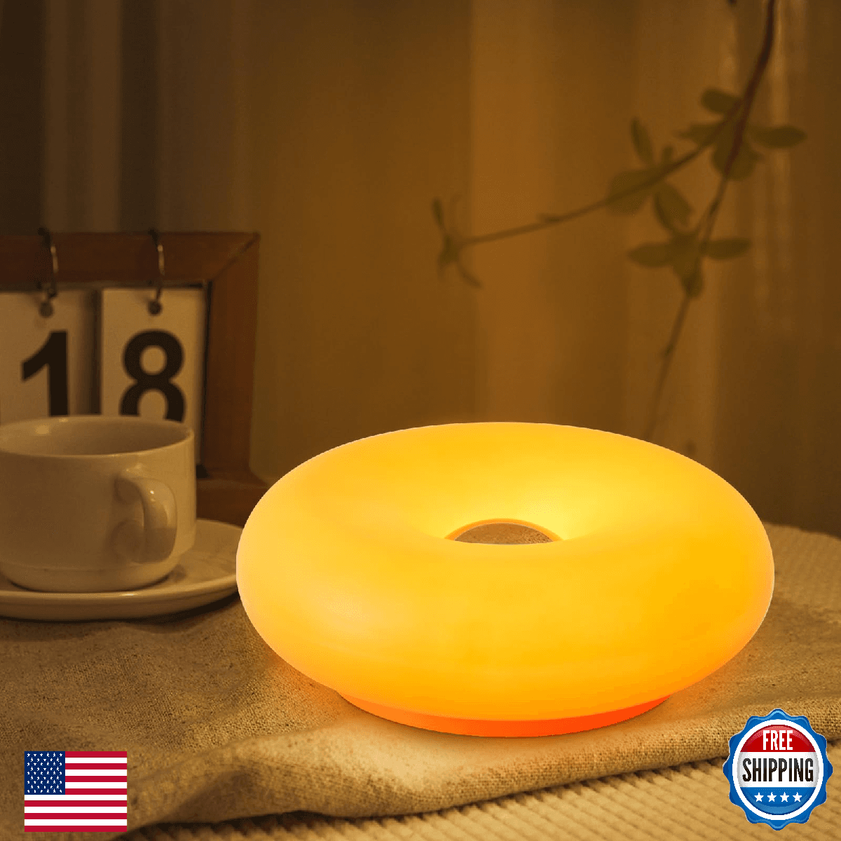 MIXL - Donut Table Lamp,Creative Orange Donut Atmosphere Lamps with Plastic Shad - Image 1