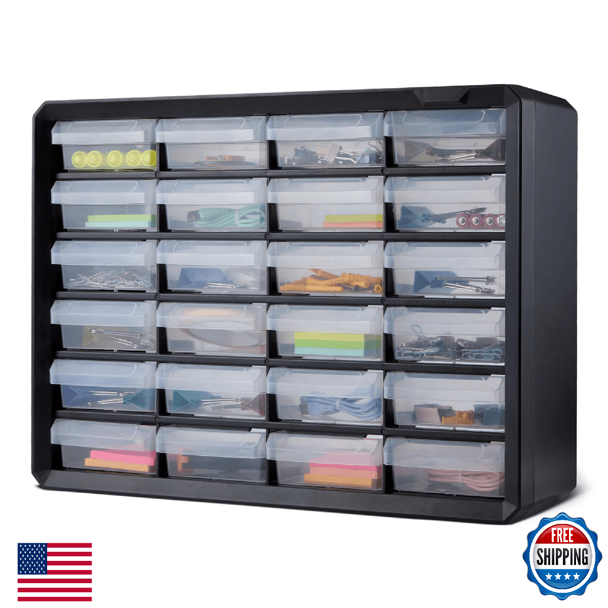 Amazon Basics Storage Cabinet, 24-Drawer Plastic Organizer with Dividers for Off - Image 1