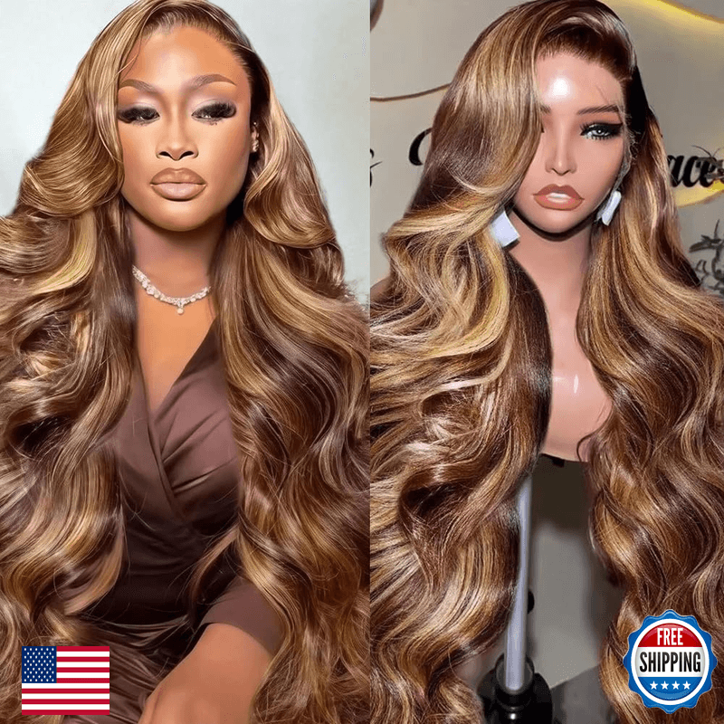 Belaved 4/27 Hihglight Wigs Human Hair Ombre 13X6 Lace Front Body Wave Honey - Image 1