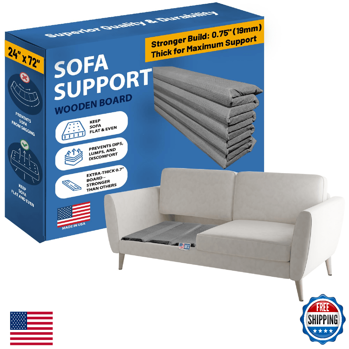 Greaton, Heavy Duty Couch Support Board, 24" x 72" Extra Thick Wood Base to Fix - Image 1