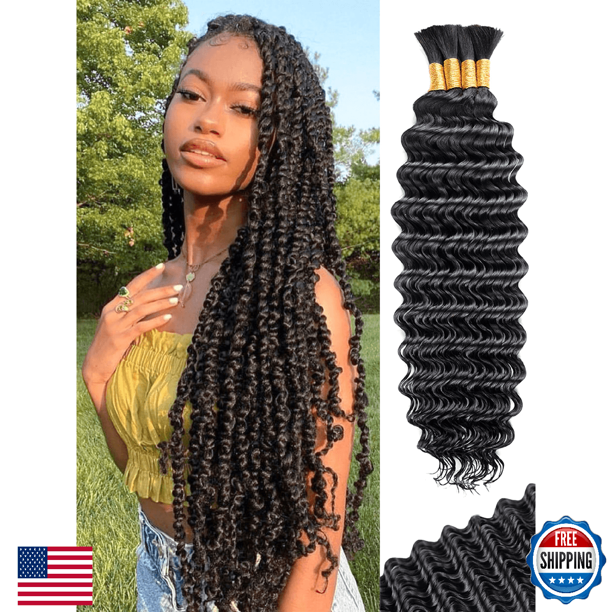 KULYMUWIG Human Braiding Hair for Boho Braids 24 Inch 100 g 4 Bundles Deep Wave - Image 1