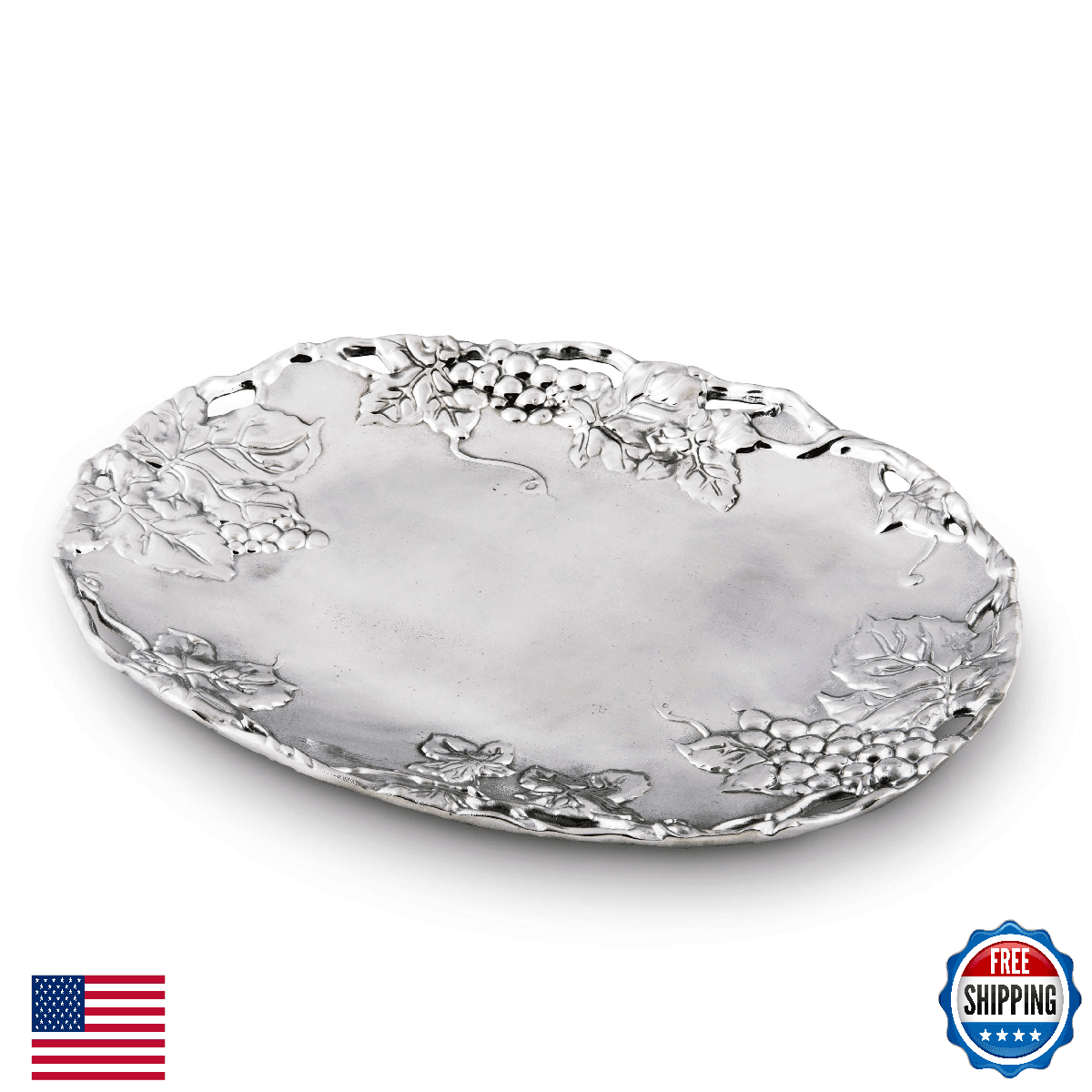 Arthur Court Designs Aluminum Grape Oval Platter Grape Pattern Sand Casted in Al - Image 1