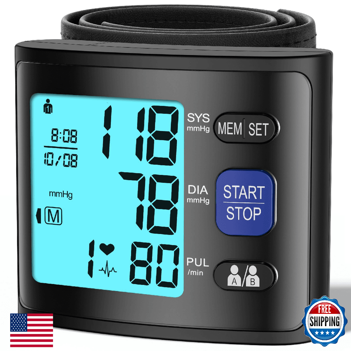 Blood Pressure Monitor Wrist Blood Pressure Cuff Automatic BP Machine with Backl - Image 1
