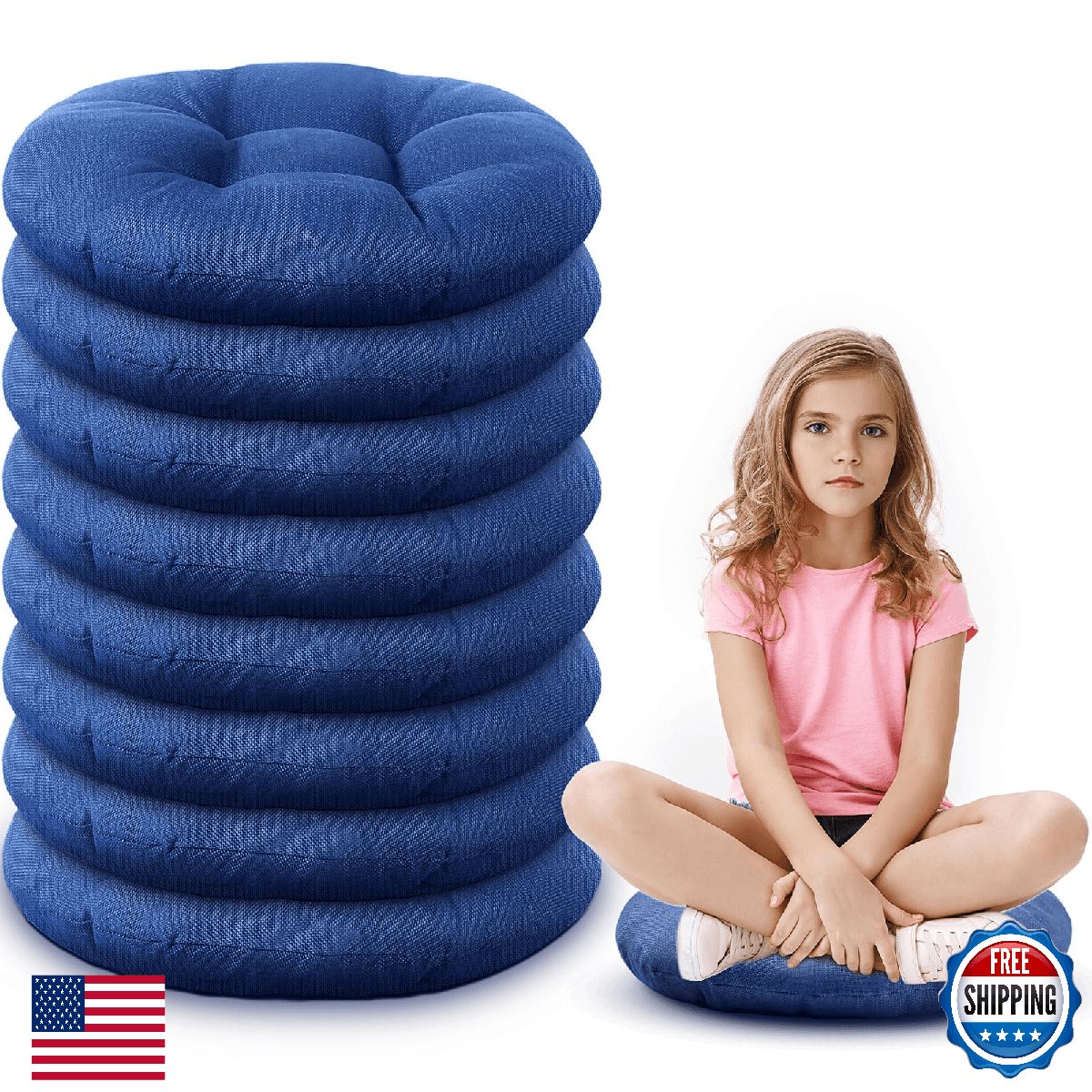 Fumete 8 Pcs 16" Round Floor Cushions for Kids, Toddlers - Flexible Seating - Image 1