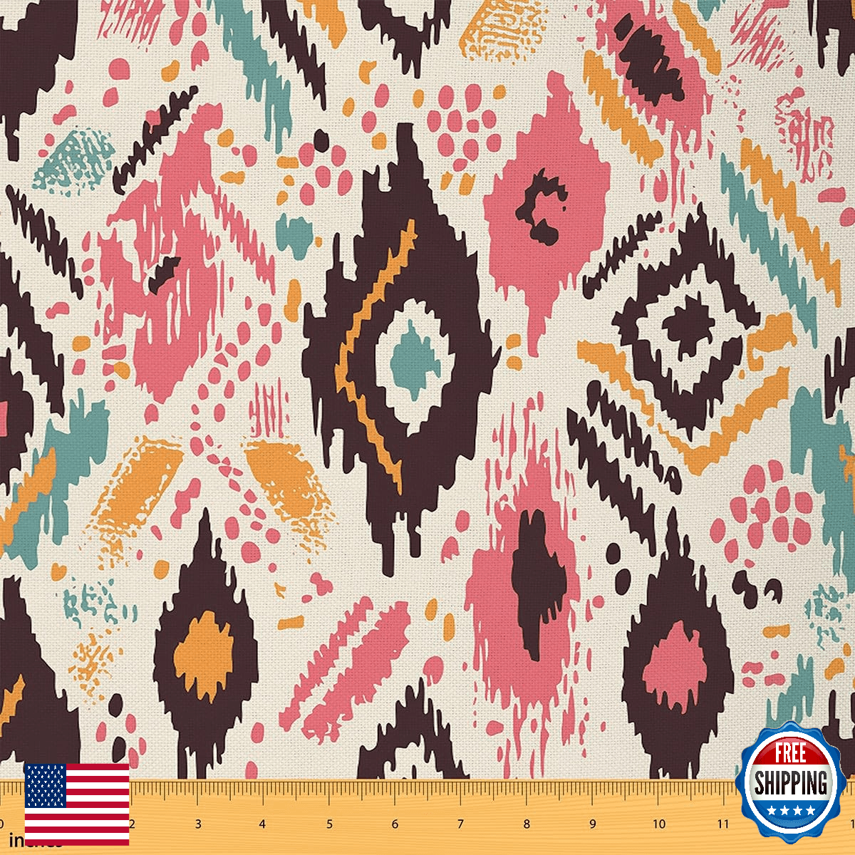 Mexican African Tribal Ethnic Abstract Art Fabric, 5 Yards, Waterproof Polyester - Image 1