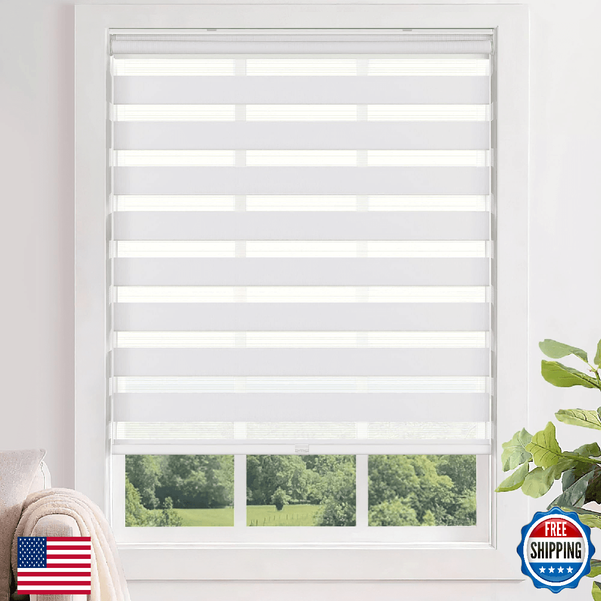 LazBlinds No Tools No Drill Cordless Zebra Blinds for Windows, Dual Layer Light - Image 1