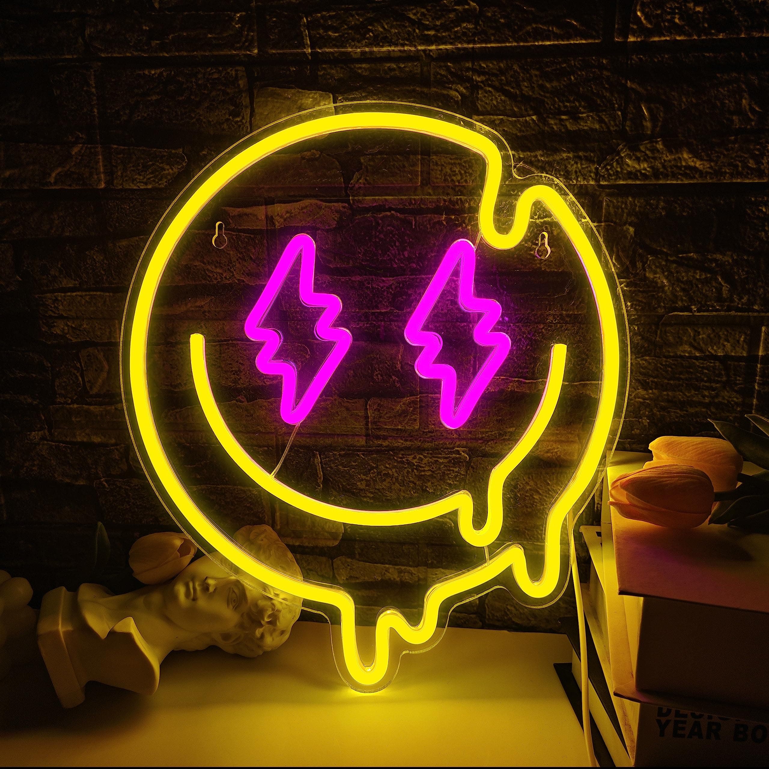 JIARODEY Dimmable Melting Smile Face LED Neon Sign Home Decor 80 Char Max - Image 1