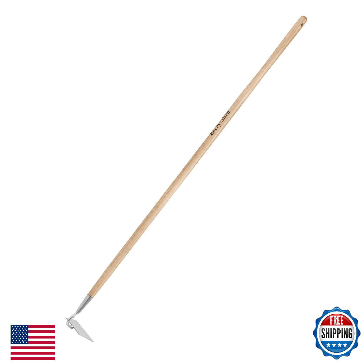 Berry&Bird 58in Flat Edge Garden Hoe, Stainless Steel Weeding, Long Wood Handle - Image 1