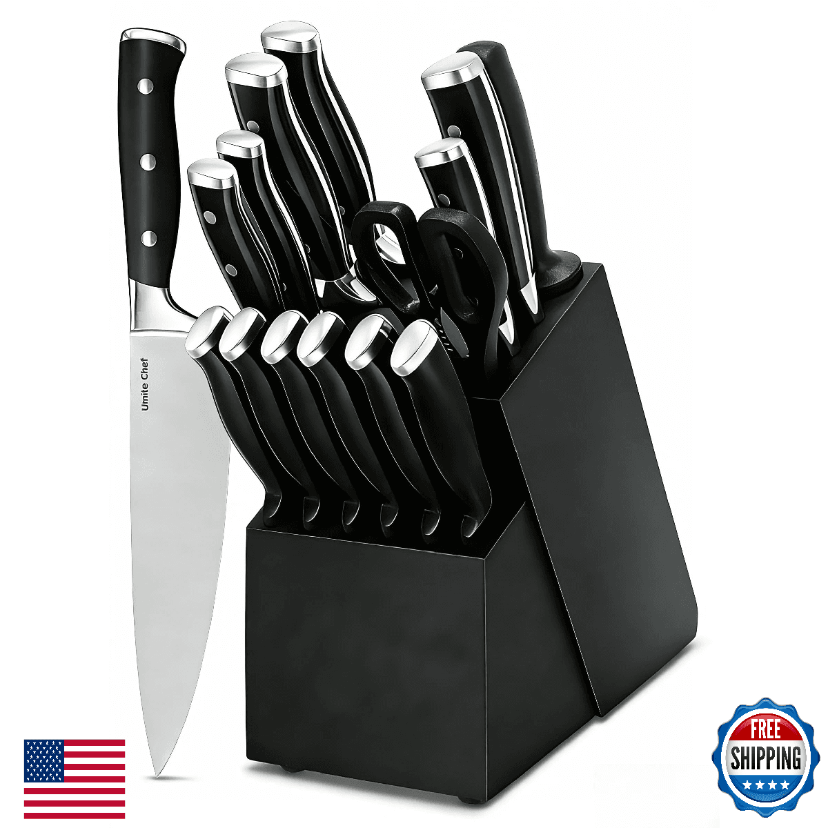 Knife Set, 15 Piece Premium Kitchen Knife Block Set, Razor-Sharp, High Carbon St - Image 1