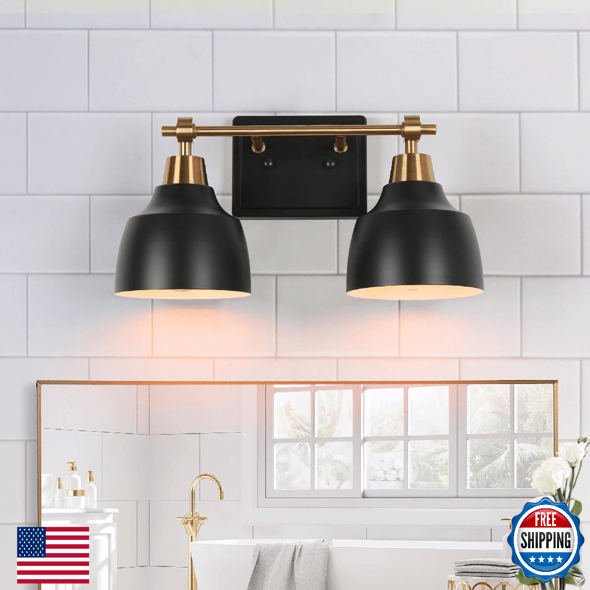 KSANA Bathroom Light Fixtures, 2-Light Black Bathroom Vanity Lights with Gold So - Image 1