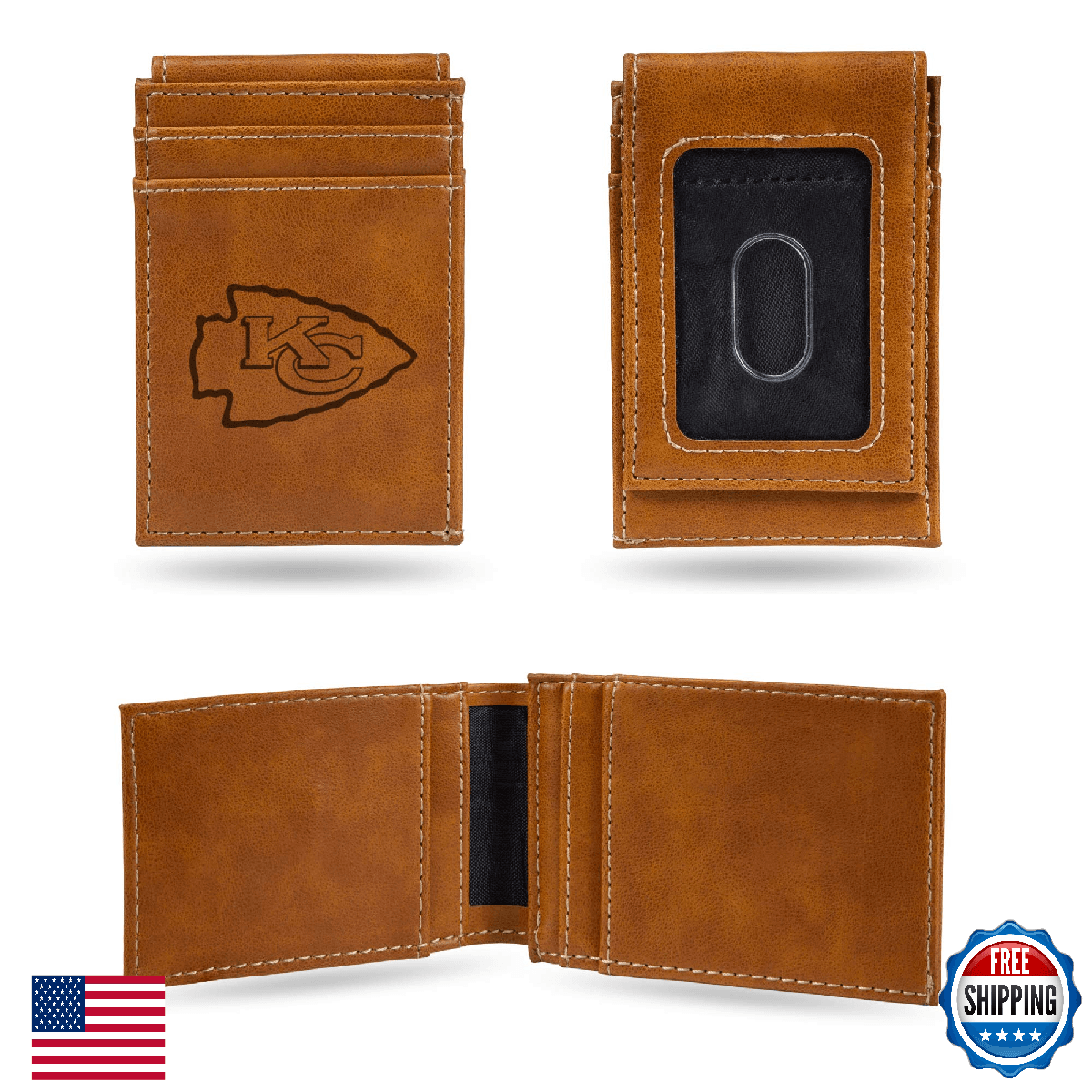 Rico Industries Kansas City Chiefs Laser Engraved Front Pocket Wallet Brown - Image 1
