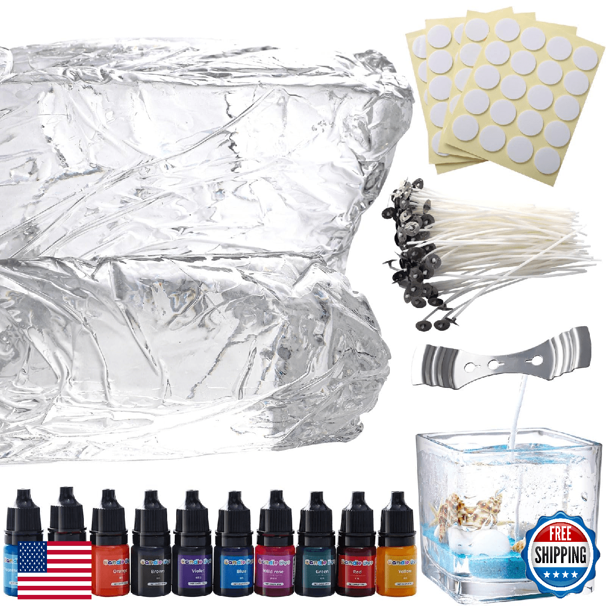 Gel Wax for Candle Making - Clear, High Density, Jelly, 4.4 lb, Wicks & Dye Kit - Image 1