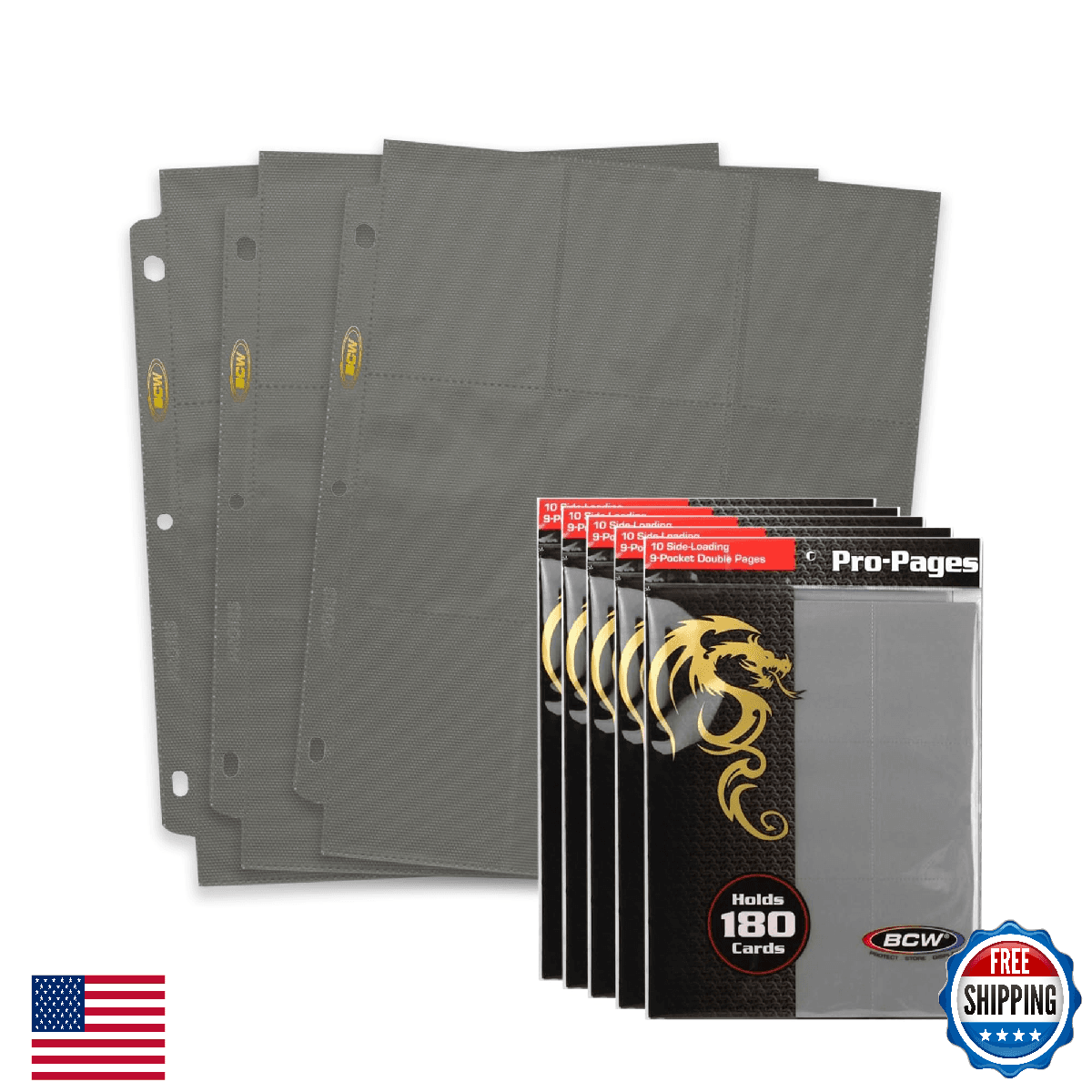 BCW Double-Sided 9-Pocket Pages - 50 Gray Trading Card Binder Sheets - Image 1