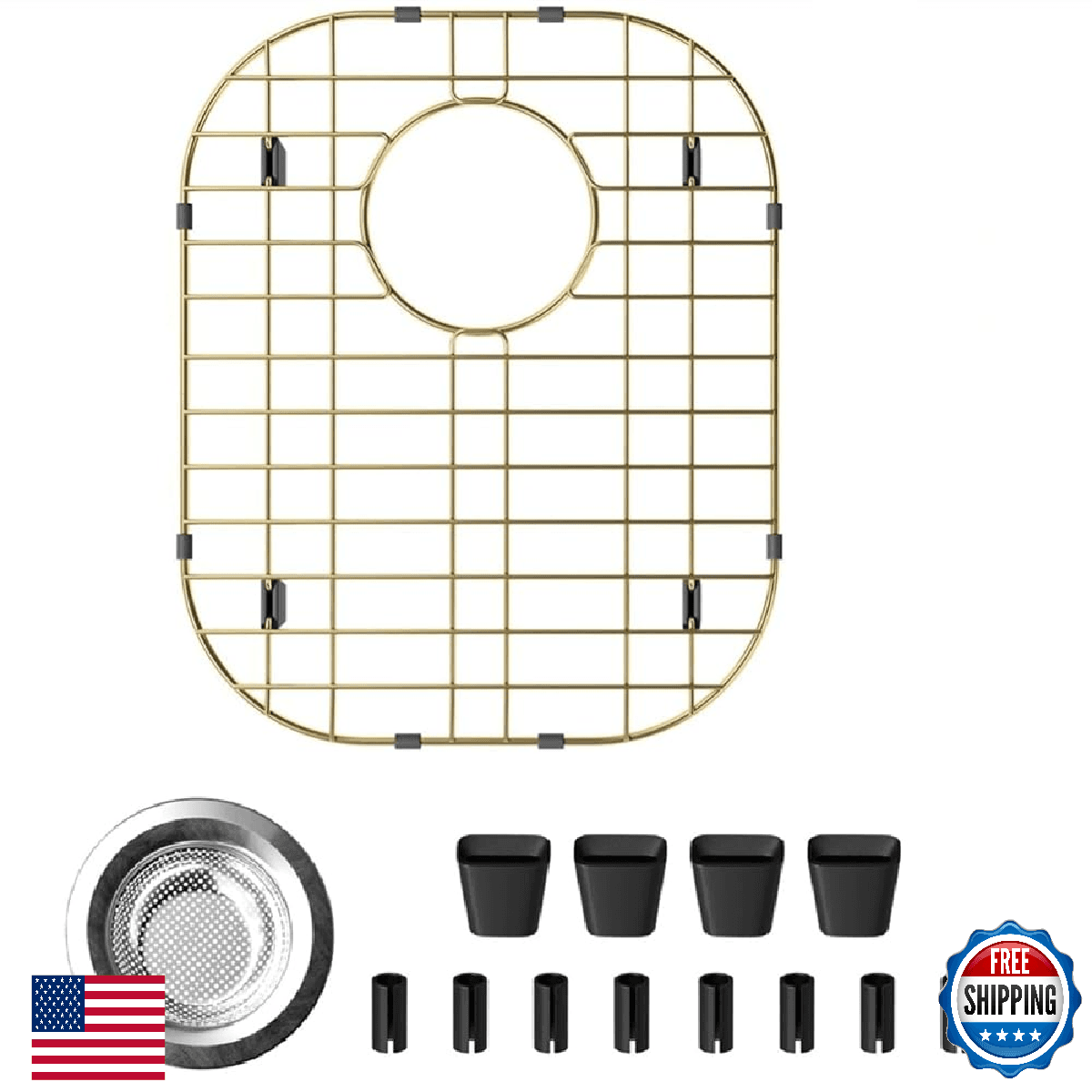 Universal Double Bowl Sink Protection Grid with Rear Drain, Kitchen Sink Bottom - Image 1