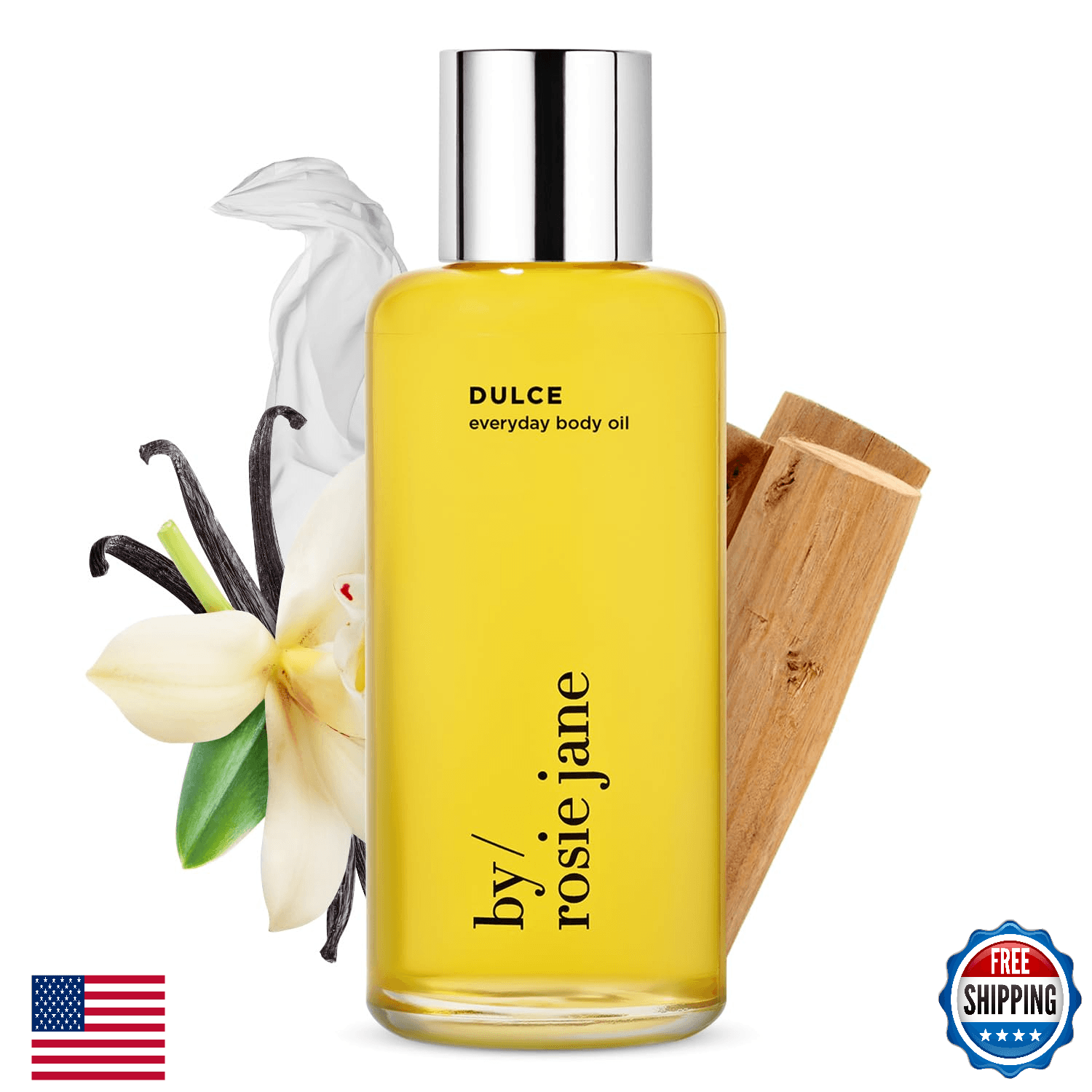 By Rosie Jane Dulce Body Oil Vanilla Hinoki Wood Nude Musk – Hydrating 4oz - Image 1