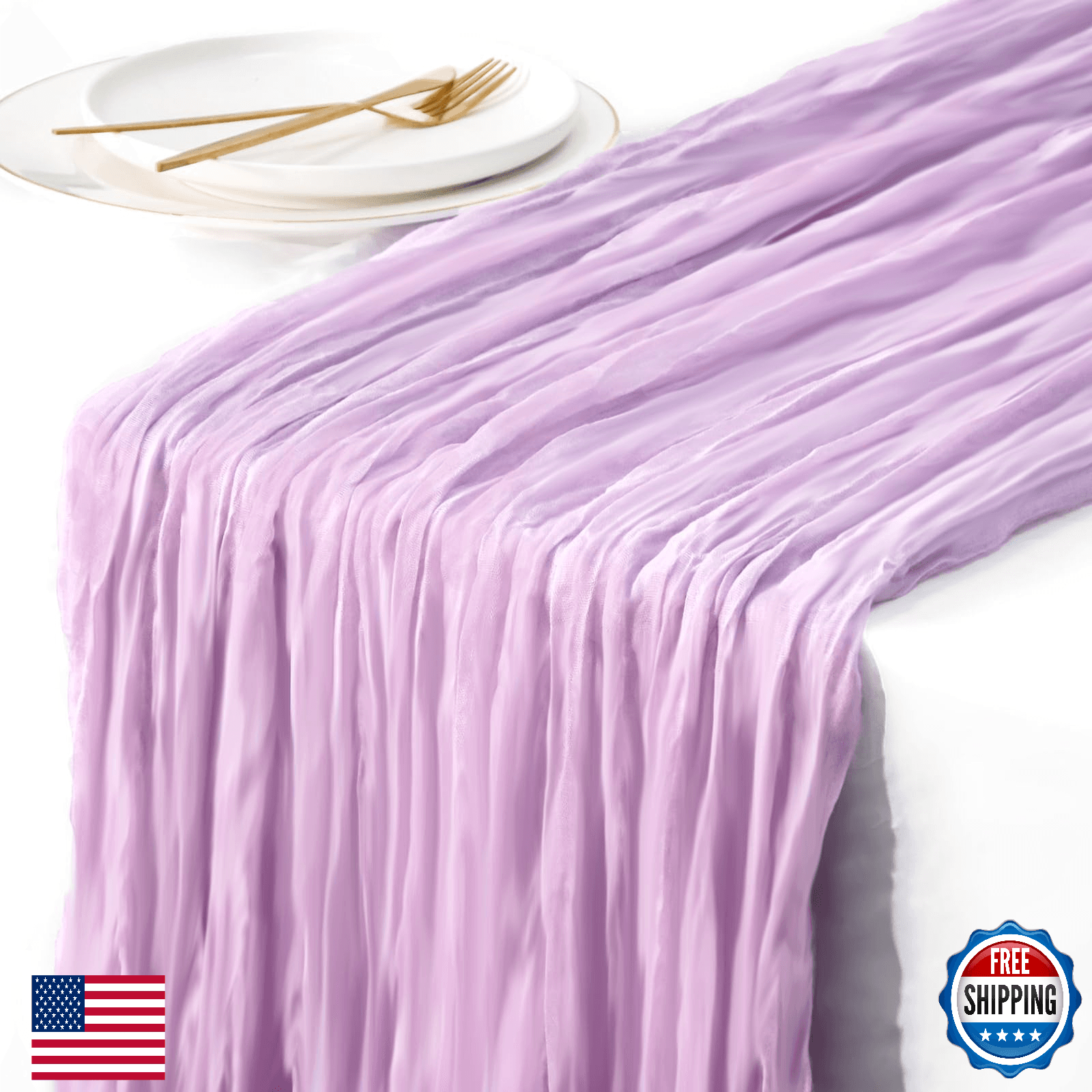 3 Pack 160in Lilac Cheesecloth Table Runners - 13.3ft Long Purple Gauze Table Ru - Image 1