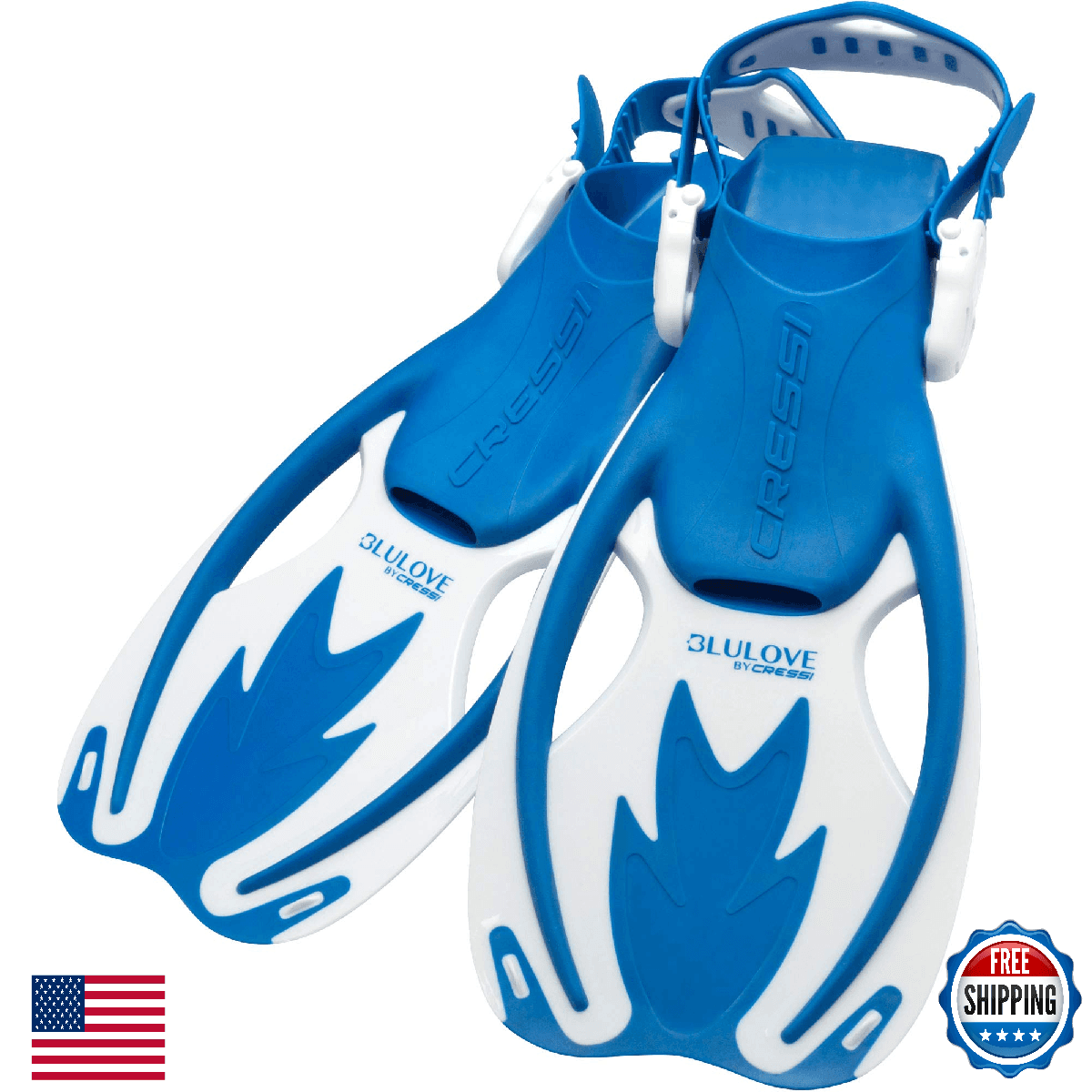 Cressi Rocks Fins, Blue/White, S/M, Snorkeling Adjustable Strap - Image 1