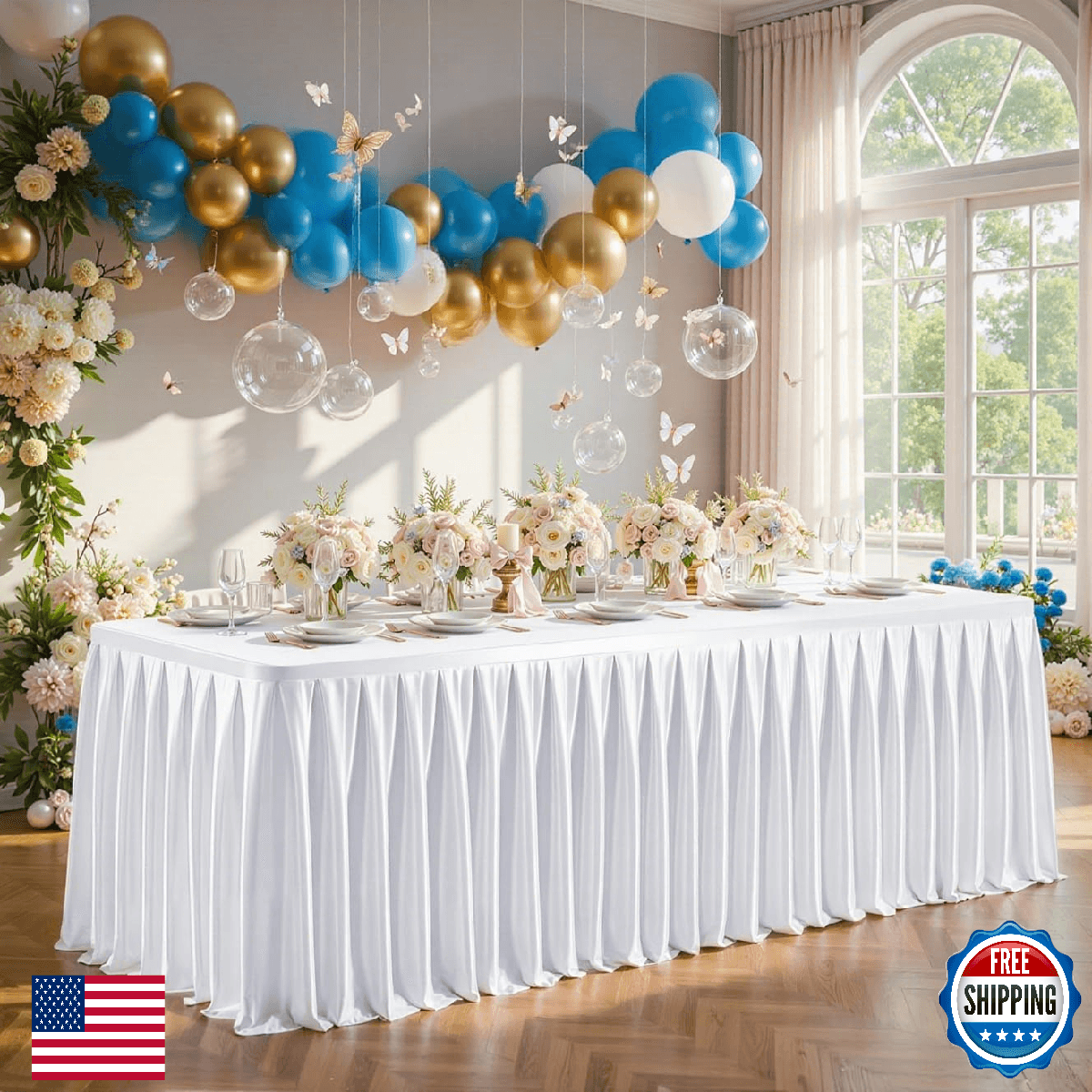 4FT White Satin Tablecloths for Rectangle Tables - Shiny Spandex Party Table Cov - Image 1