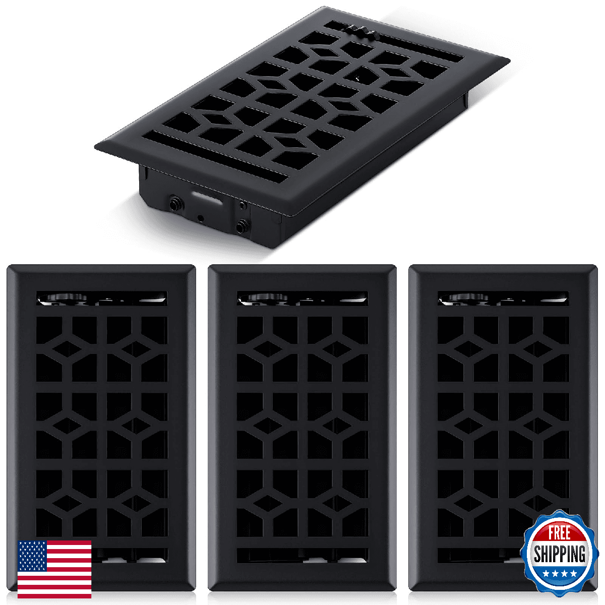 Zonon 4 Pcs Floor Vent Cover 4 x 8 Inch Black Walkable Floor Register Heavy Duty - Image 1