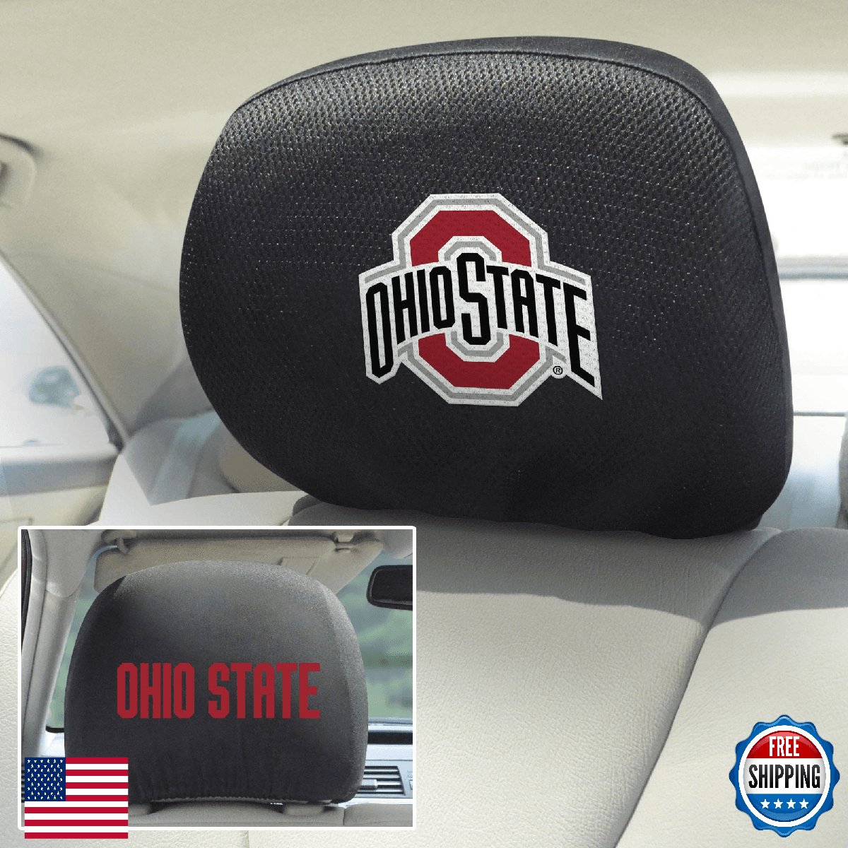FANMATS Ohio State Buckeyes Embroidered Head Rest Cover 2pc Set - Image 1