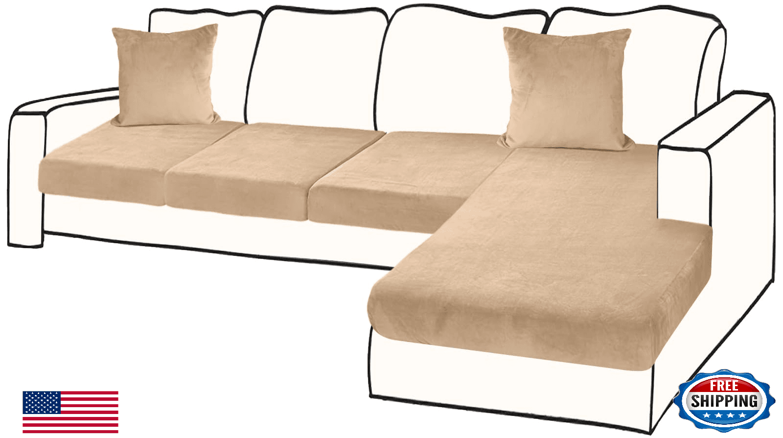 BT.WA Velvet L-Shape Sectional Sofa Cushion Covers 4-Piece Set Stretch - Image 1